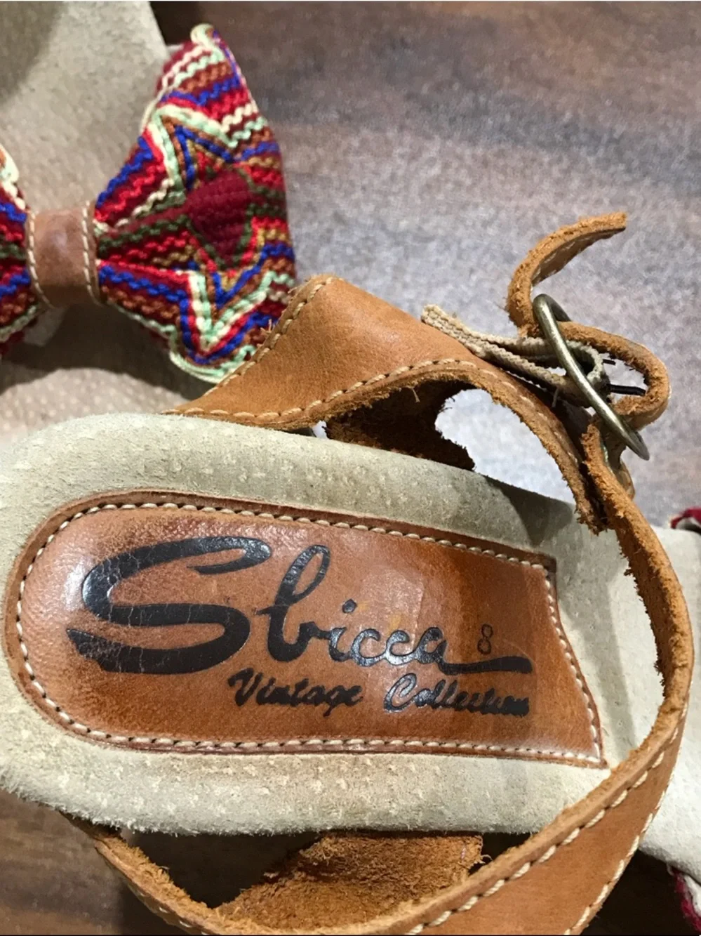 Sbicca Tan Ankle-Strap Sandals with Red Multicolor Bow Accent